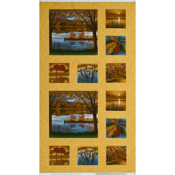 MO-4045 秋の風景 パネルズ/アンバー・琥珀色 61.5*110 未完成品 コットンプリント生...