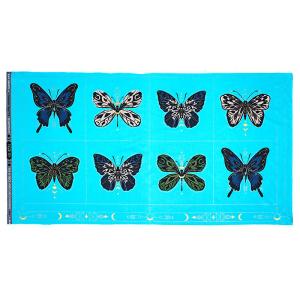 MO-4395 8匹の蝶々パネル 金ラメ/ターコイズブルー 110*58.5 未完成品 コットンプリ...