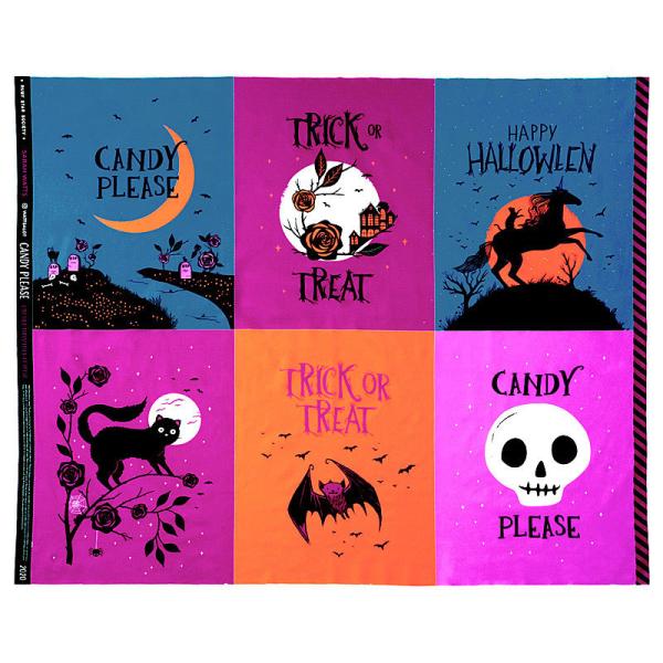 MO-4416 黒ネコ、コウモリ、ユニコーン ハロウィーン・パネル 紫、オレンジ、ブルー 110*9...