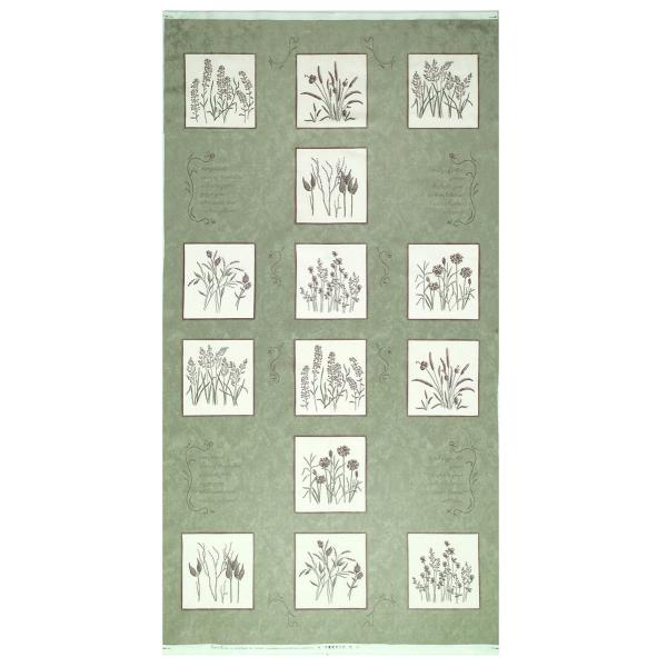 MO-4449 秋の花 ブロックパネル モスグリーン 60*110 未完成品 コットンプリント生地