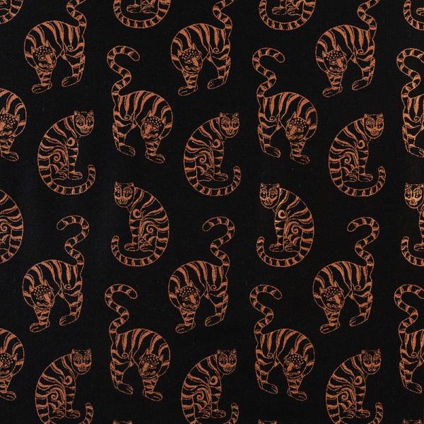 カッパーラメのネコ ブラック MO-4682 コットンプリント生地