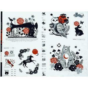 ミシン、フクロウ、ユニコーン、クマ パネル/クリーム 110*84 MO-4796 未完成品 コット...