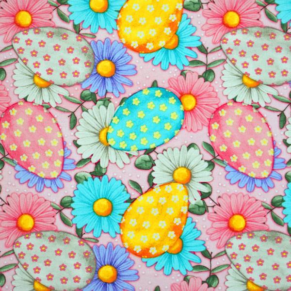 手芸用布地 綿100％ 55cm×50cmからカットします 卵、お花 イースター/ピンク DT496...