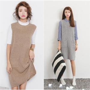 ニットベスト ロングベスト ニットワンピース ノースリーブニットセーター  レディース 無地 ゆったり