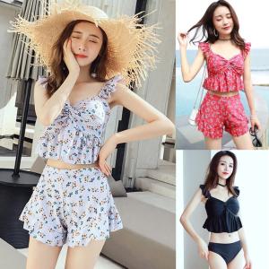 ビキニ水着レディース 夏 ビキニ3点セット水着 体型カバー 韓国風 花柄 フレア 小胸バンドゥビキニ セパレート 40代 可愛い スイムウェア 温泉 ママ水着 Y Fairyhouse 通販 Yahoo ショッピング