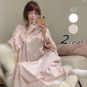 ネグリジェ 春秋 姫 ネグリジェ 長袖ワンピース レースフレアネグリジェ