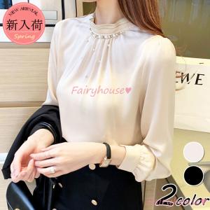ブラウス レディース きれいめ 40代 春夏秋新作 オシャレブラウス 白シフォンシャツ 長袖トップス パフスリーブブラウス 大人 通勤 ゆったり シャツ30代 50代