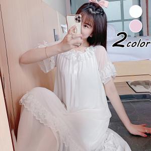 ネグリジェ 春夏 姫 ネグリジェ 白ワンピース レースネグリジェ