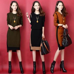 ニットワンピース レディース 30代 40代 50代 秋冬 膝丈 切り替え きれいめ 厚手 上品 オシャレ マキシワンピース 長袖 体型カバー 通勤 着痩せ 大きいサイズ