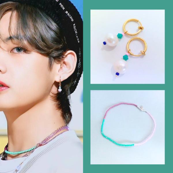 BTS テテ着用 イヤリング ノンホールピアス ネックレス ビーズアクセサリー  ダンスアクセ　ダン...