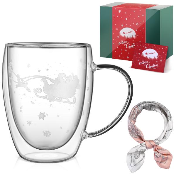 クリスマス ギフト 夜光サンタ 雪の ダブルウォールグラス 友達 彼女 娘 誕生日 贈り物 保温保冷...