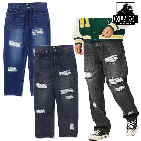 SALE XLARGE エクストララージ DISTRESSED デニムパンツ ダメージパッチ 101...