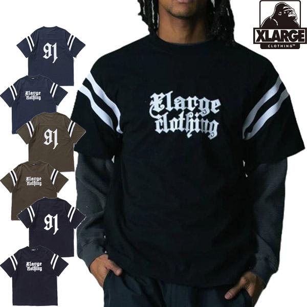 XLARGE エクストララージ メンズ レディース 半袖Tシャツ フットボールTシャツ バックプリン...