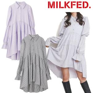 ミルクフェド MILKFED. GINGHAM CHECK TIERED DRESS ギンガムチェック ワンピース ドレス ティアード シャツ デザイン レディース ブランド 正規｜faithstore2017