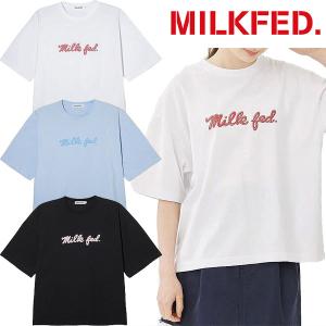 ミルクフェド MILKFED. ICING LOGO WIDE S/S TEE Tシャツ 半袖 カットソー ベーシック シンプル 大人 ロゴ ビックシルエット レディース ブランド 正規｜faithstore2017