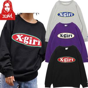 エックスガール X-GIRL CHENILLE EMBROIDERY OVAL LOGO CREW SWEAT TOP