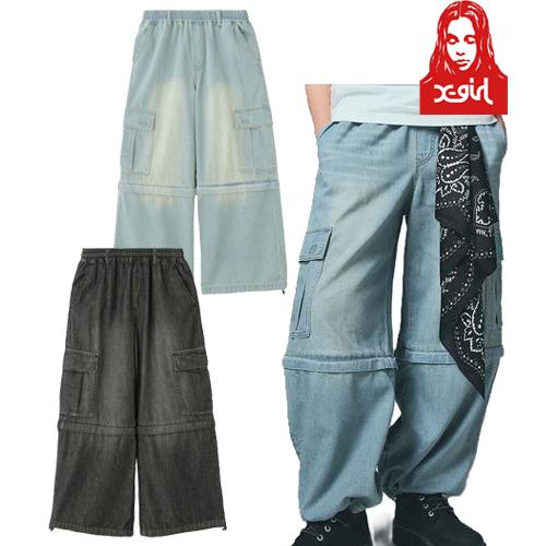 エックスガール X-girl FADED 2WAY WIDE LEG CARGO PANTS デニム...