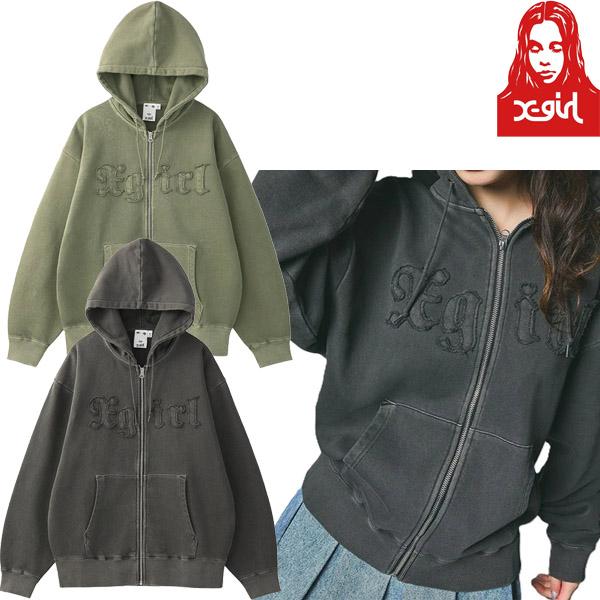 エックスガール X-girl LOGO PATCH PIGMENT DYED ZIP UP SWEA...