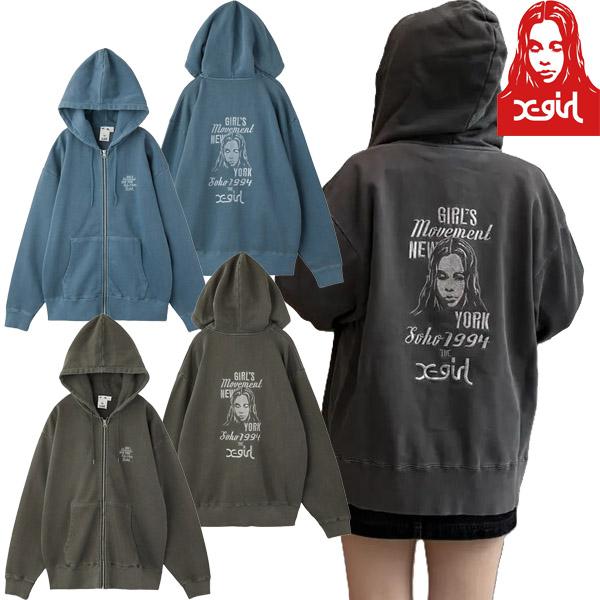 エックスガール X-girl MIX LOGO FACE FADED ZIP UP SWEAT HO...