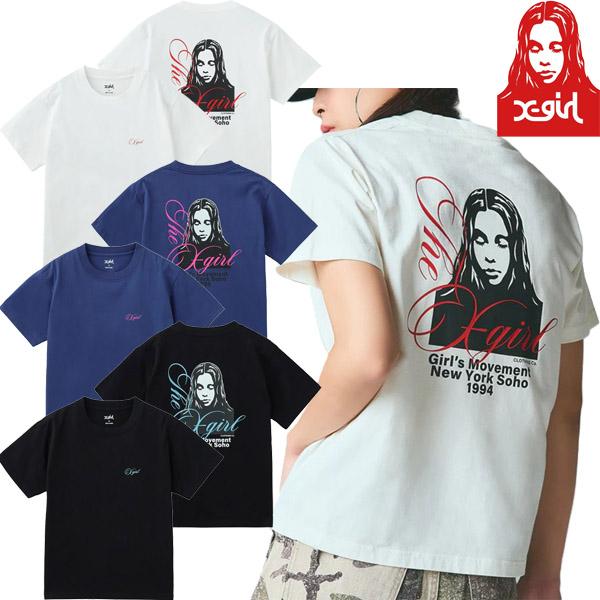 エックスガール X-girl CURSIVE SCRIPT LOGO AND FACE S/S TE...