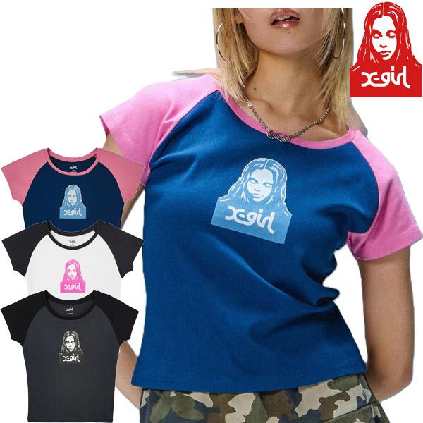 X-girl エックスガール レディース FACE RAGLAN S/S BABY TEE 半袖ラグ...