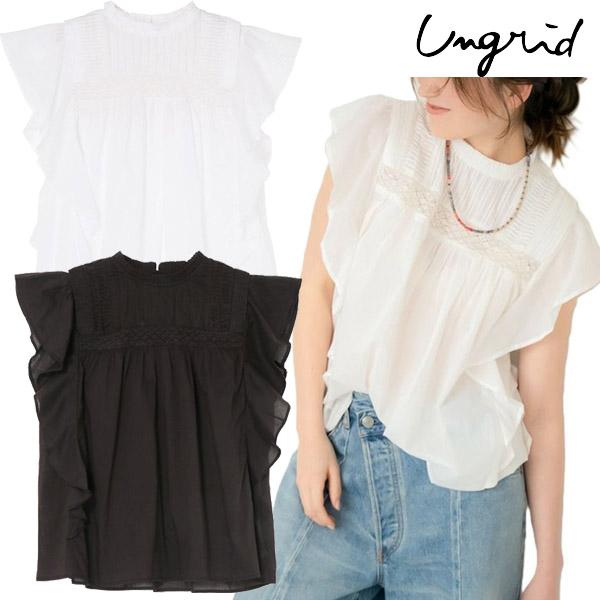 アングリッド Ungrid コットンノースリフリルブラウス ノースリーブ リゾート 大胆 デコルテ ...