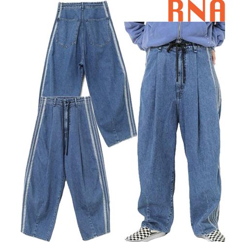 アールエヌエー RNA デニムトラックパンツ ボトム デニム ワイド系 トラックパンツ ドローコード...