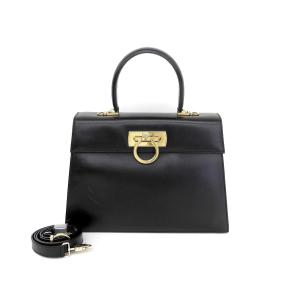 売 綺麗 Salvatore Ferragamo フェラガモ ガンチーニ レザー ハンドバッグ ショルダー ヴィンテージ 黒 ブラック