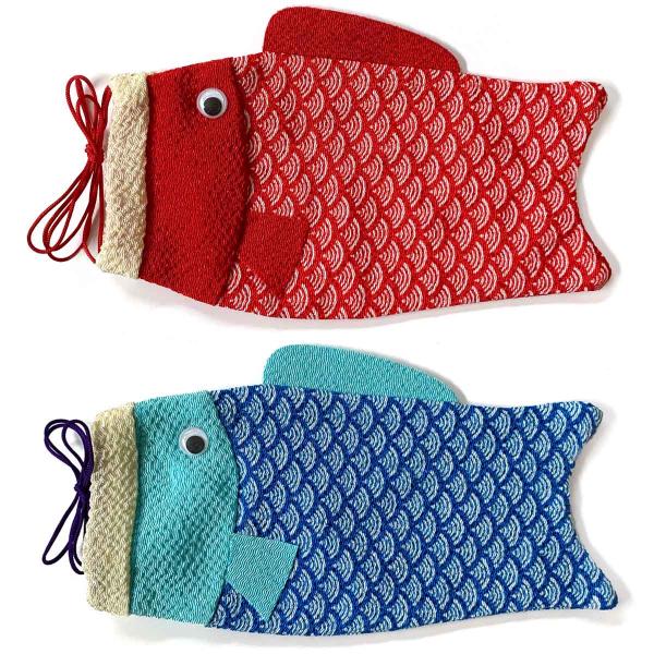 ちりめん 巾着 鯉 コイ 赤 青 袋物 小物入れ バッグ ポーチ 青海波 端午の節句 五月人形 こど...