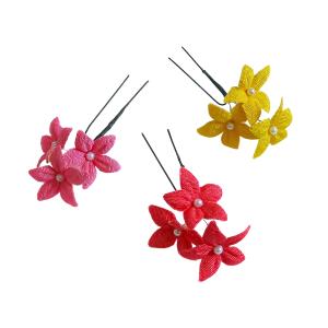 和風ちりめん髪飾り オニピン スターの花 3輪 ヘアーアクセサリー 発表会 結婚式 成人式 卒業式 正月 七五三 お祭り 浴衣 着物 袴