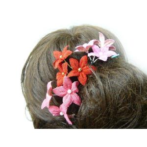 和風ちりめん髪飾り オニピン スターの花 3輪...の詳細画像3