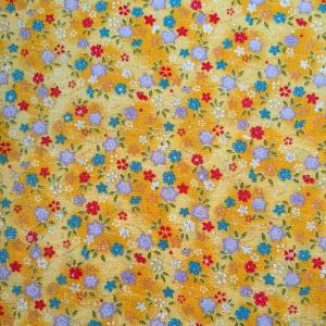 ちりめん 生地 友禅 金彩野の小花黄GH-21/０４ 10cm 髪飾りやつまみ細工に 二越 レーヨン 縮緬 和風 はぎれ