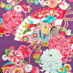 ちりめん 生地 友禅 大正ロマンの大柄な花柄 緑 YS04-03 10cm 髪飾りや