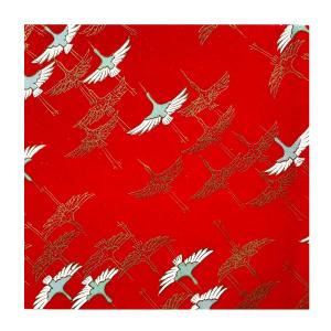 和紙 赤地に飛翔する鶴と金鶴 ラッピングや和紙工芸 和紙人形 和紙の花やちぎり絵に使いやすい千代紙の大きさにカット