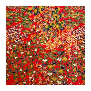 和紙 赤地金 紅葉と竹と藤絢爛 ラッピングや和紙工芸 和紙人形 お守り 和紙の花やちぎり絵に使いやすい千代紙の大きさにカット