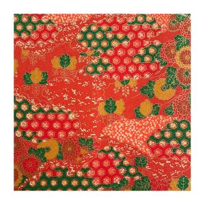 和紙 赤地金 菊と亀甲文様 ラッピングや和紙工芸 和紙人形 お守り 和紙の花やちぎり絵に使いやすい千代紙の大きさにカット