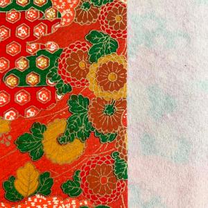 和紙 赤地金 菊と亀甲文様 ラッピングや和紙工...の詳細画像1