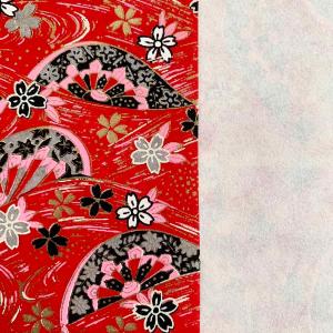 和紙 赤地金 流線文様に桜 ラッピングや和紙工...の詳細画像1