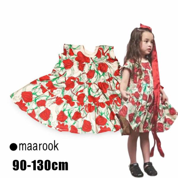 SALE  maarook「レッドリボンフラワーＰＴティアードワンピース」(90-130cm)