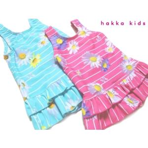 【再値下げ】hakka kids「ボーダーデイジープリントＧＩＲＬＳ水着（ワンピース）」(S-M)