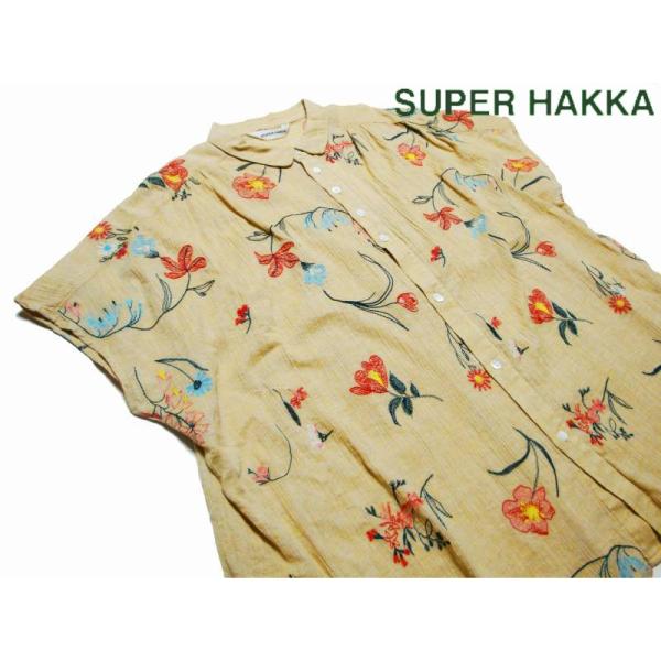 SUPER HAKKA チュニック ブラウス 綿麻シャンブレー フラックスデフルール刺繍
