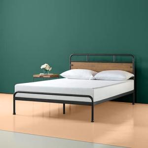 ZINUS メタル ウッド ベッドフレーム シングル Santafe Bed Frame B ブラウン メタル 木製 すのこ 静音 耐久性 通気性 パの商品画像