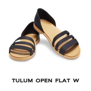 クロックス crocs【レディース サンダル】Tulum Open Flat W/トゥルム オープン フラット ウィメン/ブラックｘタン｜##