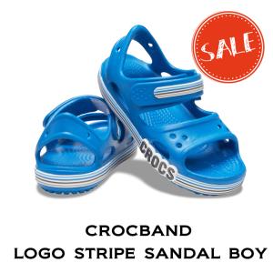 クロックス crocs【キッズ サンダル】Crocband Logo Stripe Sandal Boy/クロックバンド ロゴ ストライプド サンダル ボーイ｜##