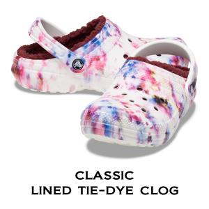 クロックス crocs【メンズ レディース ボア】Classic Lined Tie-Dye Clog/クラシック ラインド タイダイ クロッグ/ガーネット×マルチ｜**