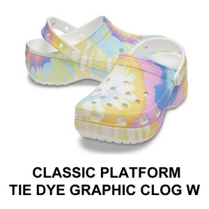 クロックス crocs【レディース サンダル】Classic Platform Tie Dye Graphic Clog w/クラシック プラットフォーム タイダイ グラフィック クロッグ W｜##