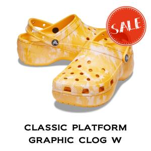 クロックス crocs【レディース サンダル】Classic Platform Graphic Clog Ws/クラシック プラットフォーム グラフィック クロッグ W/オレンジシャーベット｜##