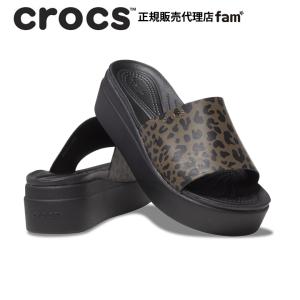 クロックス crocs【レディース サンダル】Brooklyn Animal Print Slide W/ブルックリン アニマルプリント スライド W/ブラック×ブラウン｜##｜crocs正規販売代理店 fam