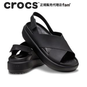 クロックス crocs【レディース サンダル】Brooklyn Luxe Cross Strap/ブルックリン ラックス クロス ストラップ/ブラック×ブラック｜●｜famshoe