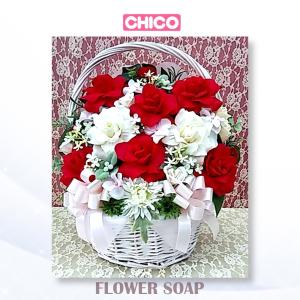 手作り　フラワーソープ 色味:レッド 石けんのお花　造花　アレンジメント　贈り物　お祝い　 item no.chico9-0107｜fancy-chico